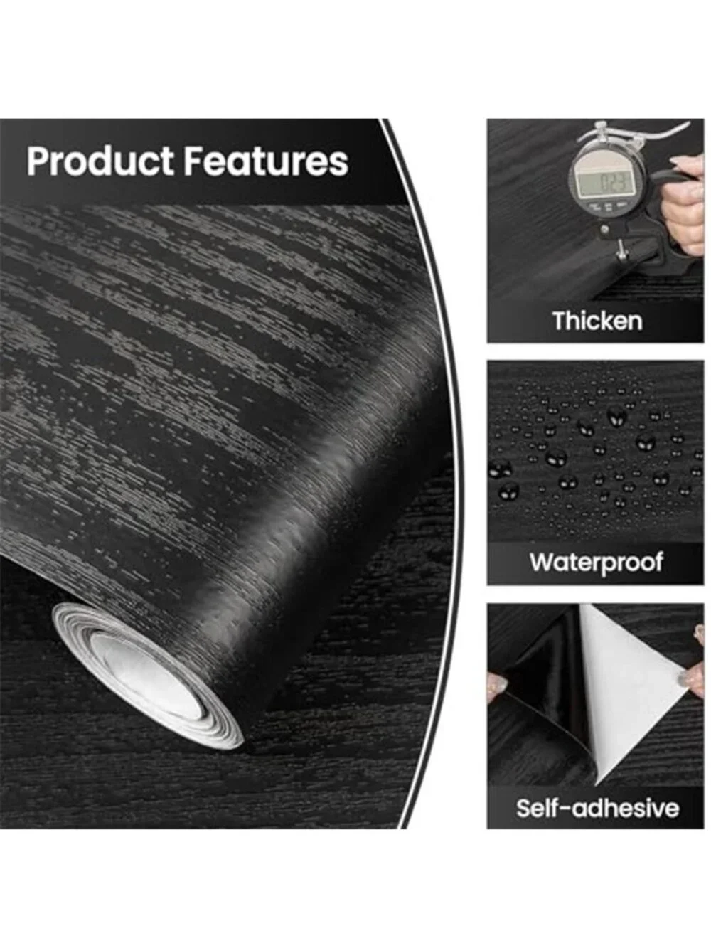 Black Wood Peel Stick Wallpaper Self Adhesive Contact Paper Cabinet Furniture